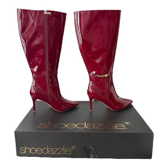 Shoe Dazzle Heeled Boots Adaline-D Tibetan Red Knee Boots Women’s Size 10 Wide - Picture 3 of 11